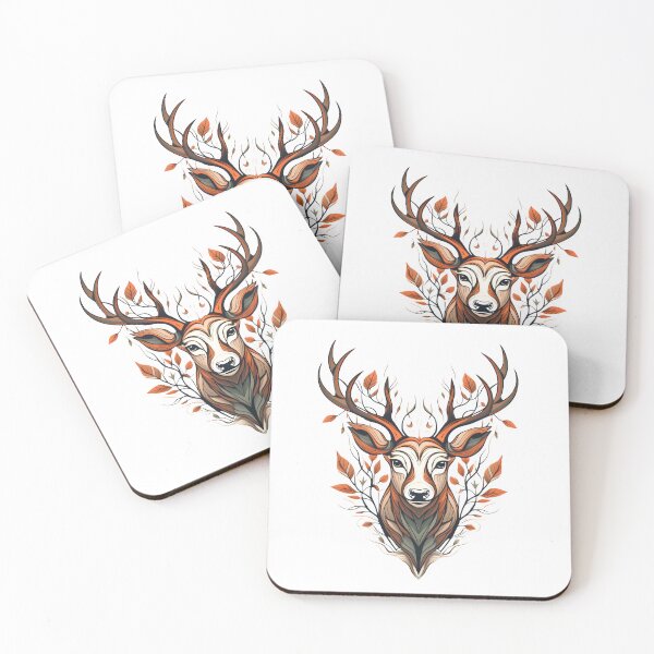 Item preview, Enchanted Woods - Dark White and Dark Orange Deer Head Art Print designed and sold by aigcx.