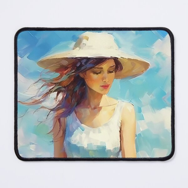 Item preview, Girl with a Sun Hat: Arranging Flowers in an Impressionistic Meadow designed and sold by SingularityGeek.