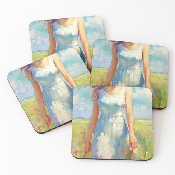 Item preview, Girl with a Sun Hat: Arranging Flowers in an Impressionistic Meadow designed and sold by SingularityGeek.