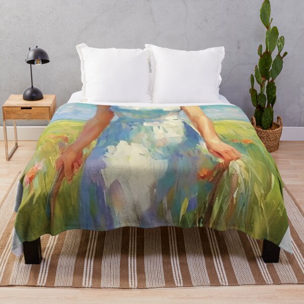 Item preview, Girl with a Sun Hat: Arranging Flowers in an Impressionistic Meadow designed and sold by SingularityGeek.