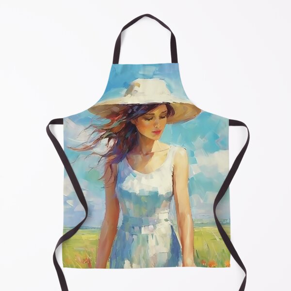 Item preview, Girl with a Sun Hat: Arranging Flowers in an Impressionistic Meadow designed and sold by SingularityGeek.