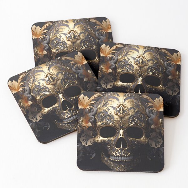Item preview, Impressive Metallic Skull with Floral Decorations: A Fusion of Elegance and Macabre designed and sold by SingularityGeek.