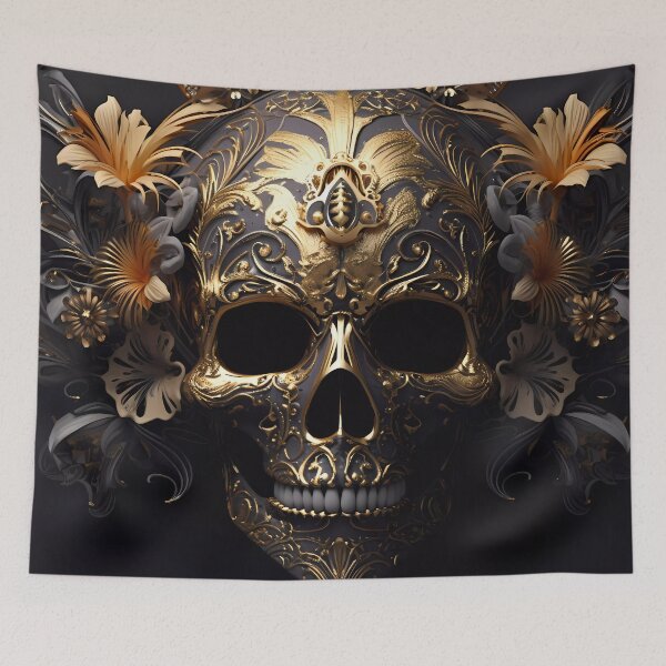 Item preview, Impressive Metallic Skull with Floral Decorations: A Fusion of Elegance and Macabre designed and sold by SingularityGeek.