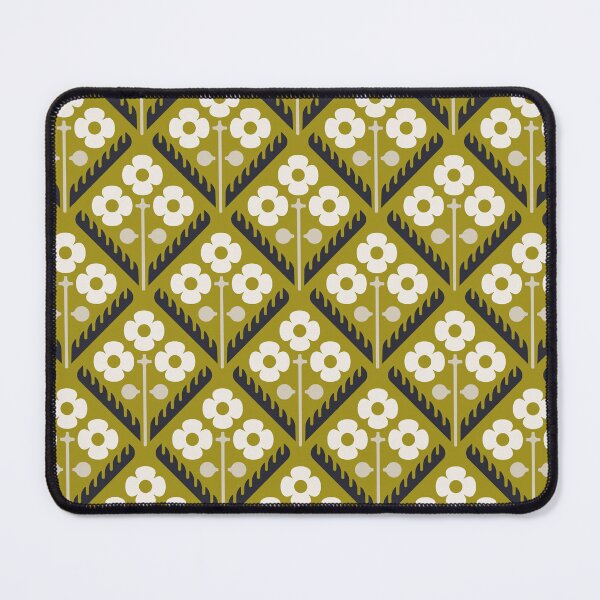 Item preview, KF 0087 F - Vintage Retro Flower 70s Modern Geometric Floral Pattern in Olive designed and sold by KhakiFinch.