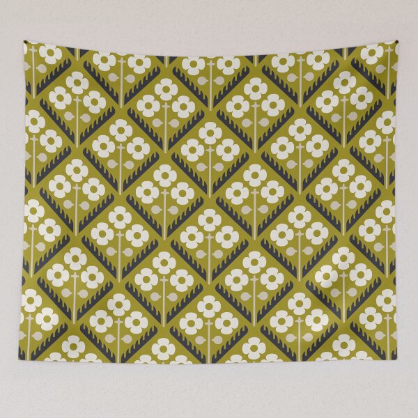 Item preview, KF 0087 F - Vintage Retro Flower 70s Modern Geometric Floral Pattern in Olive designed and sold by KhakiFinch.