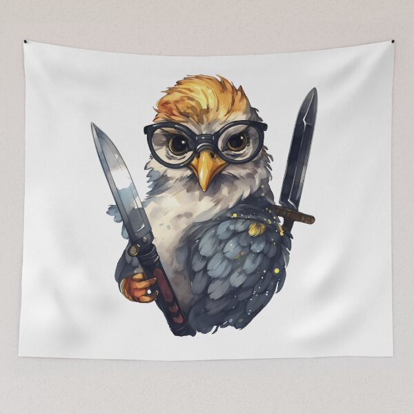 Item preview, Comic chicken chick with a knife. Meme chicken designed and sold by Anastasiia Yurevych.