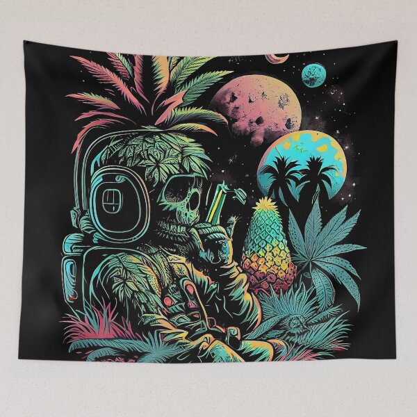 Item preview, Trippy Astronaut in Alien Planet Pineapple Skull Retro Art designed and sold by MindWave THC.