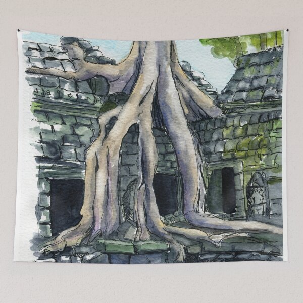 Item preview, Ta Prohm in ink and watercolors designed and sold by purplesparrow.
