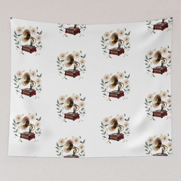 Item preview, Gramófono rodeado de flores designed and sold by hyggefolkart.