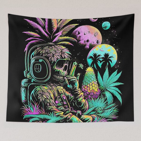 Item preview, Trippy Astronaut in Alien Planet Pineapple Skull Retro Art designed and sold by MindWave THC.