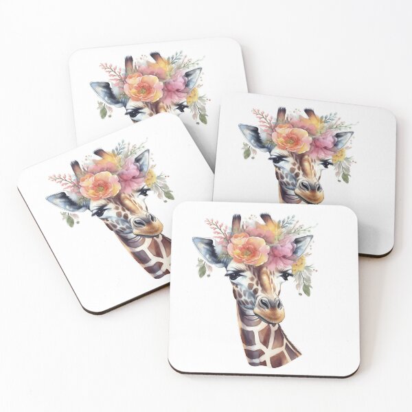 Item preview, Portrait of a smiling realistic  giraffe in watercolour colours. Portrait of a cute r giraffe with a wreath designed and sold by Anastasiia Yurevych.