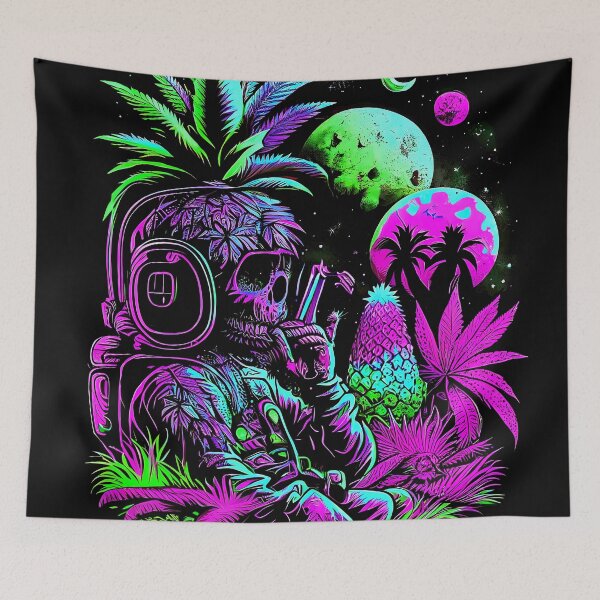 Item preview, Trippy Astronaut in Alien Planet Pineapple Skull Retro Art designed and sold by MindWave THC.