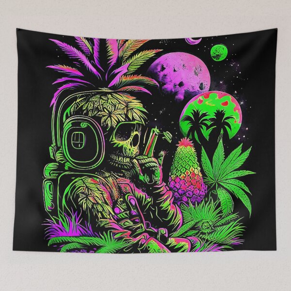 Item preview, Trippy Astronaut in Alien Planet Pineapple Skull Retro Art designed and sold by MindWave THC.