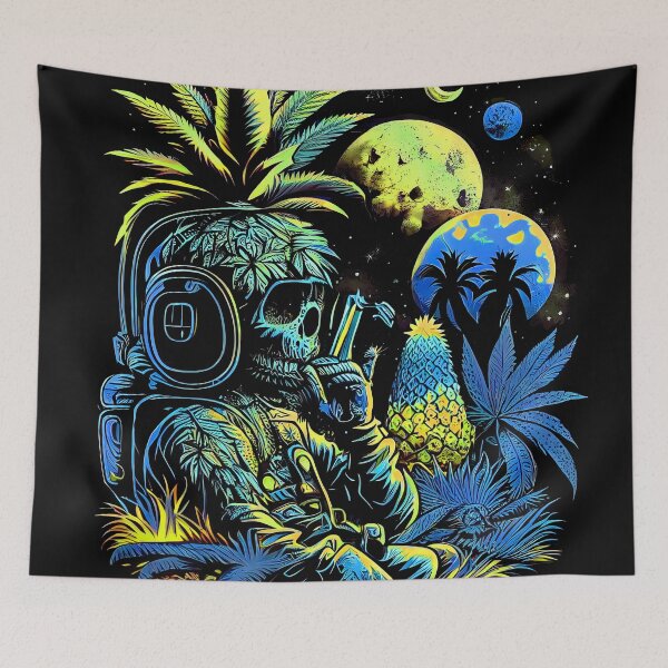 Item preview, Trippy Astronaut in Alien Planet Pineapple Skull Retro Art designed and sold by MindWave THC.