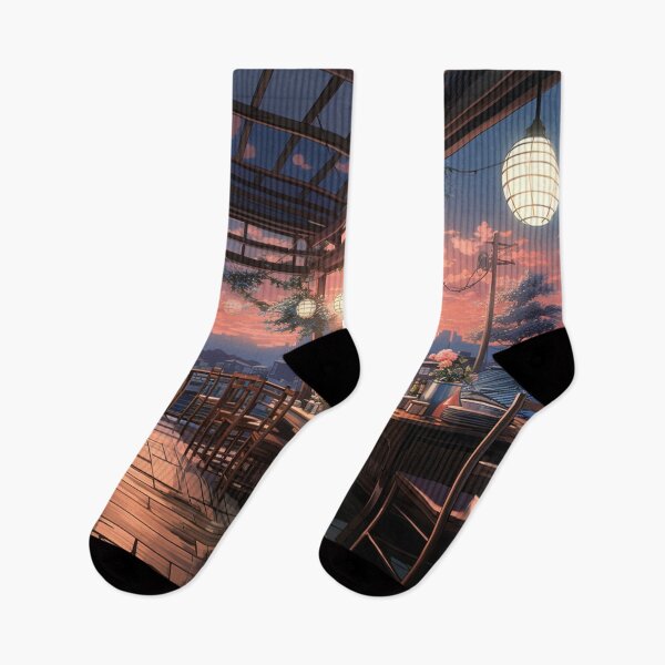 Item preview, Enchanting 80s Anime Japanese Restaurant - Sunset with Blue and Pink Colors designed and sold by Thomas TYS.