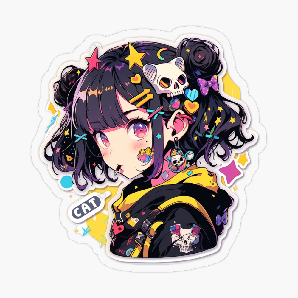 Anime Aesthetic Street Punk Hoodie Mask Otaku Girl Sticker for