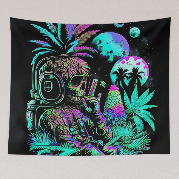Item preview, Trippy Astronaut in Alien Planet Pineapple Skull Retro Art designed and sold by MindWave THC.
