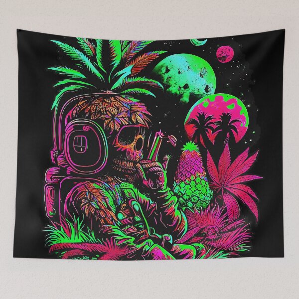 Item preview, Trippy Astronaut in Alien Planet Pineapple Skull Retro Art designed and sold by MindWave THC.
