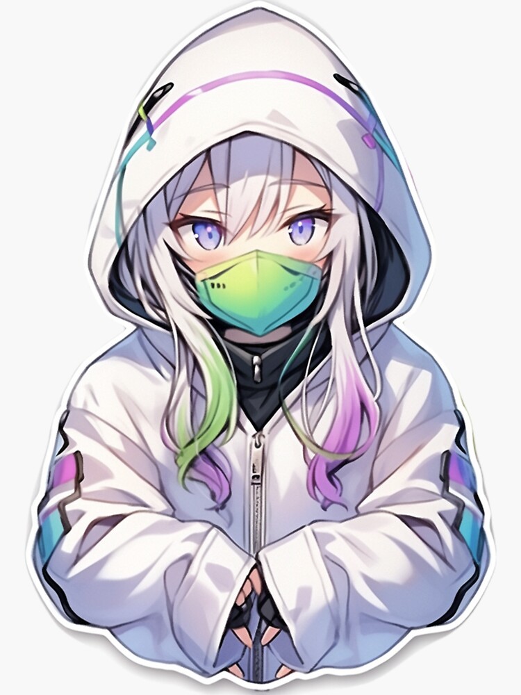 Anime Aesthetic Street Punk Hoodie Mask Otaku Girl Sticker for Sale by  ChicStixArt