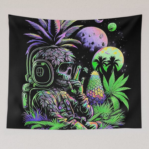 Item preview, Trippy Astronaut in Alien Planet Pineapple Skull Retro Art designed and sold by MindWave THC.