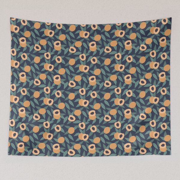 Item preview, Apricots and Leaves on Dark Blue Seamless Pattern designed and sold by Martina Mladenova.