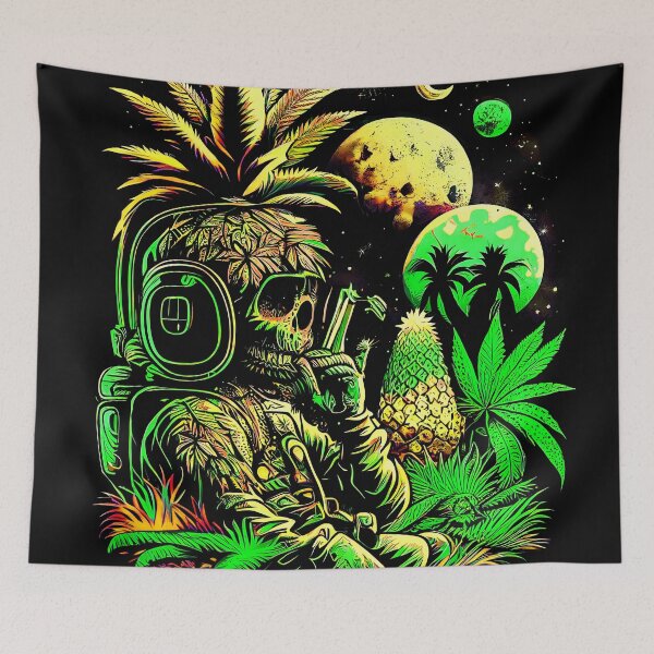 Item preview, Trippy Astronaut in Alien Planet Pineapple Skull Retro Art designed and sold by MindWave THC.