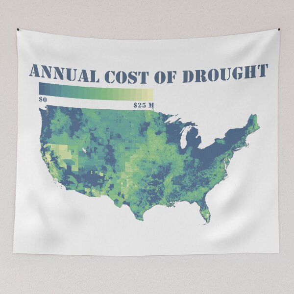 Item preview, Climate Change: U.S. map of the annual cost of drought, blue green designed and sold by DreamingBeetle.