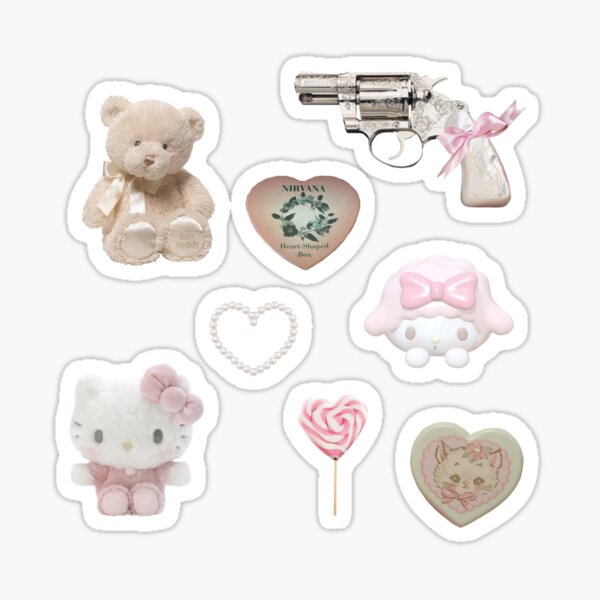 coquette sticker pack heart shaped cute animals sanrio hello kitty | Sticker