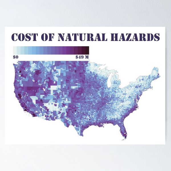 Item preview, Climate Change: U.S. map of the annual cost of natural hazards, blues designed and sold by DreamingBeetle.