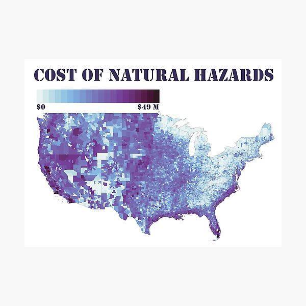 Item preview, Climate Change: U.S. map of the annual cost of natural hazards, blues designed and sold by DreamingBeetle.