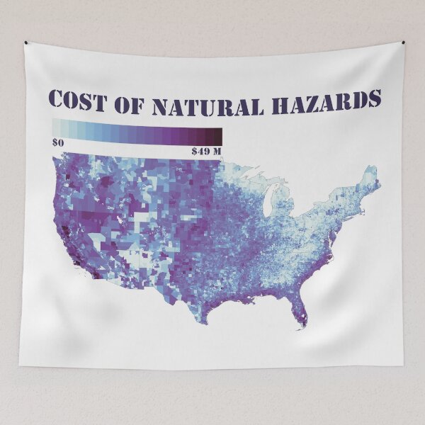 Item preview, Climate Change: U.S. map of the annual cost of natural hazards, blues designed and sold by DreamingBeetle.