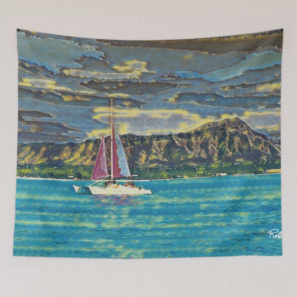 Item preview, DIAMOND HEAD AND SAILBOAT  designed and sold by ArtbyRolleen.