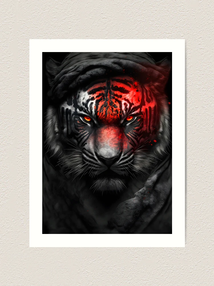 Black wild angry tiger with red eyes