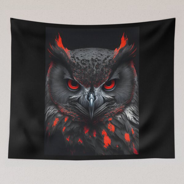 Item preview, Black wild angry owl with red eyes designed and sold by Mk5studio.