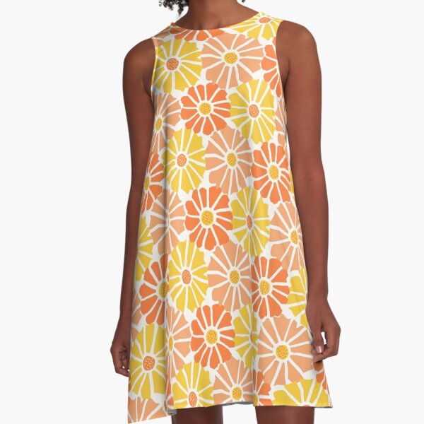 Floral Fantasia Abstract Retro Pattern - Soft Sunrise A-Line Dress