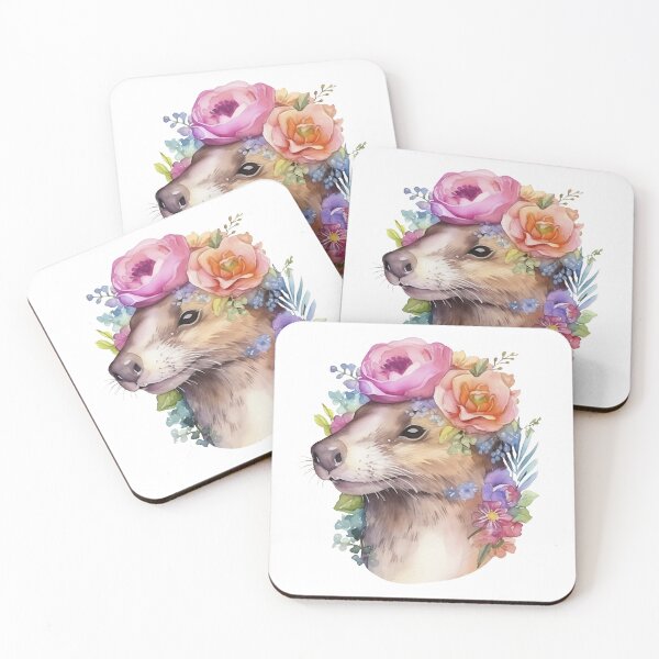 Item preview,  Portrait of a smiling realistic otter in watercolour colours. Portrait of a cute otter with a wreath designed and sold by Anastasiia Yurevych.