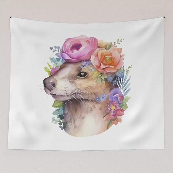 Item preview,  Portrait of a smiling realistic otter in watercolour colours. Portrait of a cute otter with a wreath designed and sold by Anastasiia Yurevych.