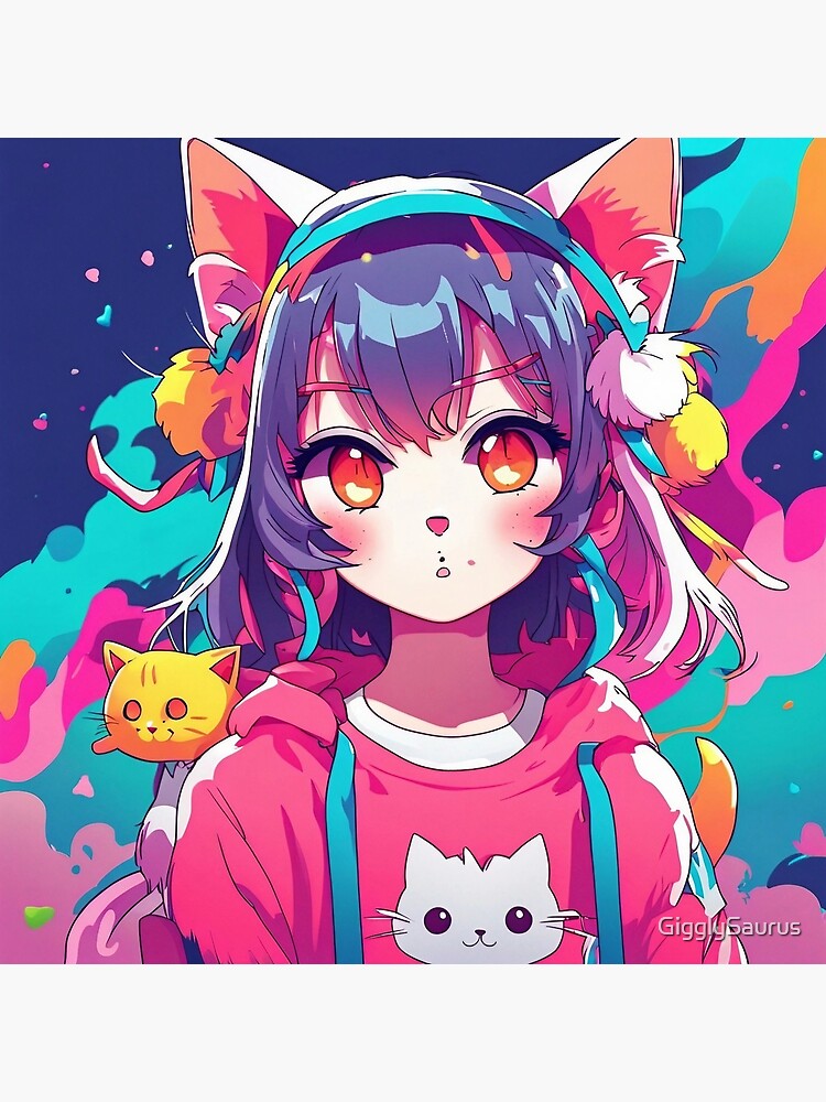 Pôster pendurado Cute Girl Neko Tail Cat Anime Kawaii Arte de