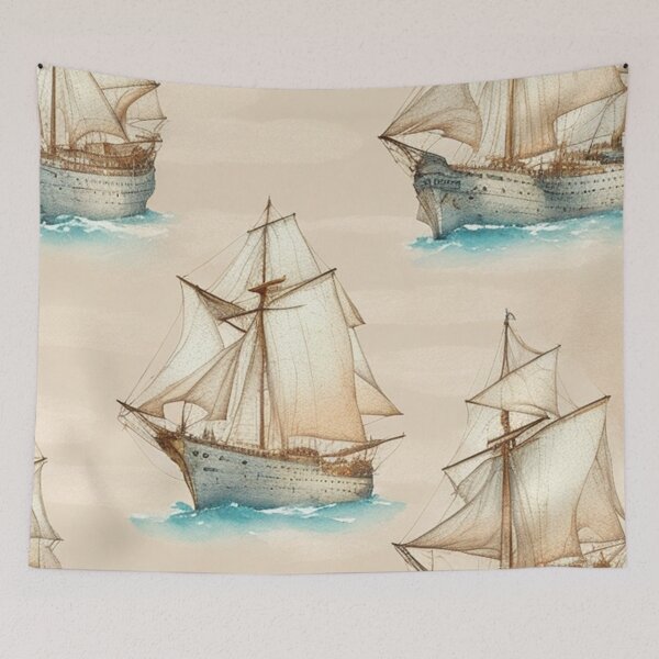 Item preview,  Vintage Ship Boat Sketch Alternate Design Pattern Print  designed and sold by randomtdesigns.