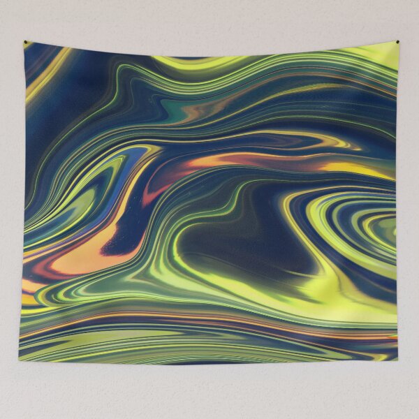 Item preview, Metallic green, blue and orange liquid paint marble pattern designed and sold by 1Celery.
