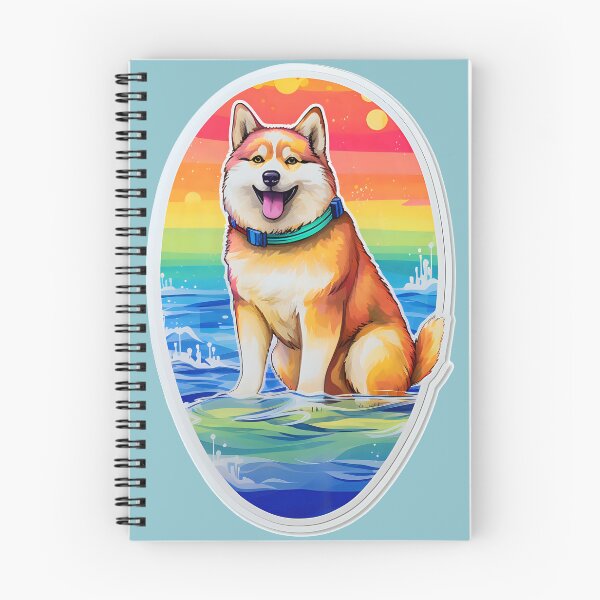 Item preview, Japanese Akita Dog on a Paddleboard Sticker Rainbow Sea Seaside Surf Dog ocean beach salt designed and sold by dogsonjets.