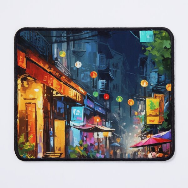 Item preview, Vibrant Night Scenes of Hanoi: Digital Painting capturing the Energy and Colors of Vietnam designed and sold by OdysseyArtworks.