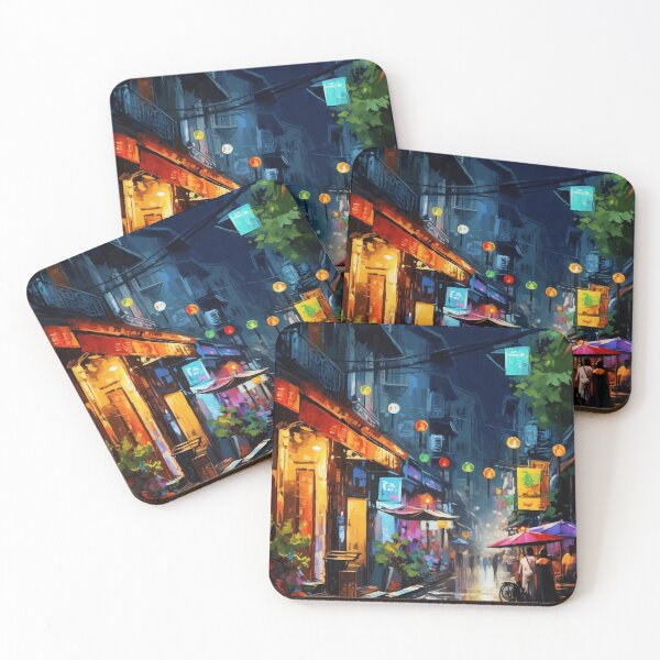 Item preview, Vibrant Night Scenes of Hanoi: Digital Painting capturing the Energy and Colors of Vietnam designed and sold by OdysseyArtworks.