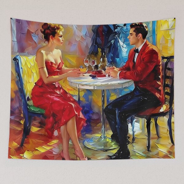Item preview, Woman and Man Sitting a Cafe designed and sold by ArtsyWishesShop.