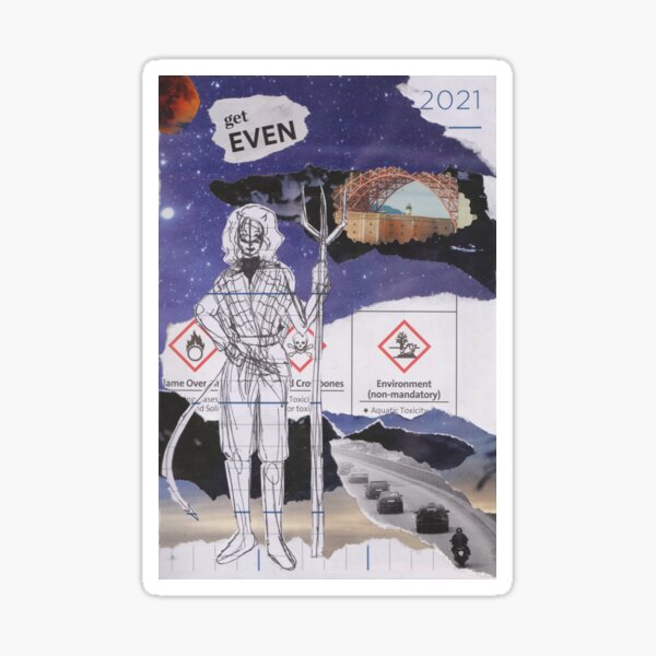 "Get Even" Cosmic Themed Collage Sticker