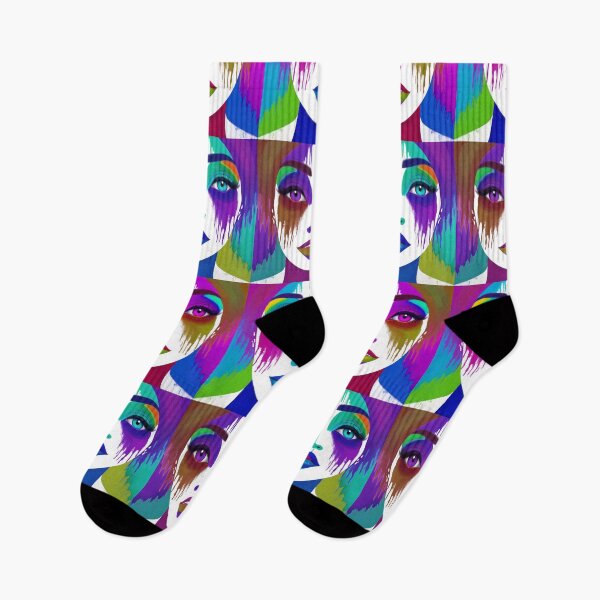 Item preview, A watercolour and acrylic abstract design of a woman's face. Pop art - purple, blue, orange, pink, yellow, red, green, white designed and sold by ArtfulOctopus.