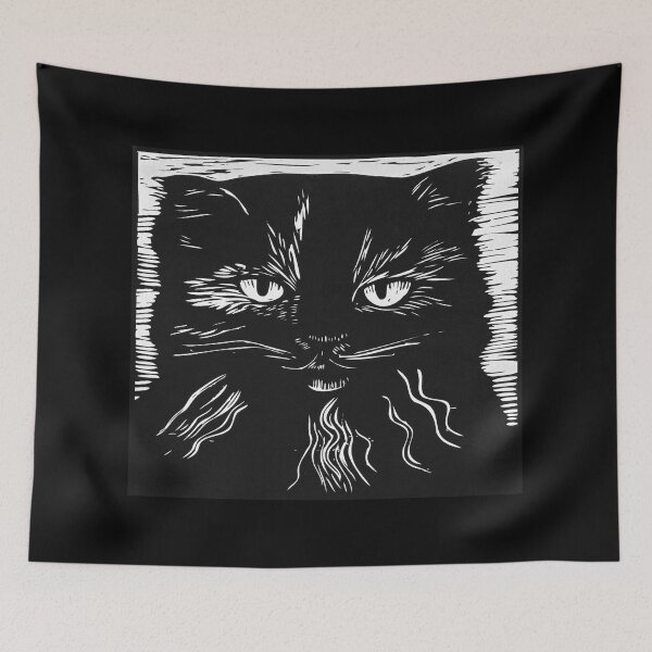 Item preview, Grumpy Black Cat, Block Print designed and sold by HelenDBVickers.