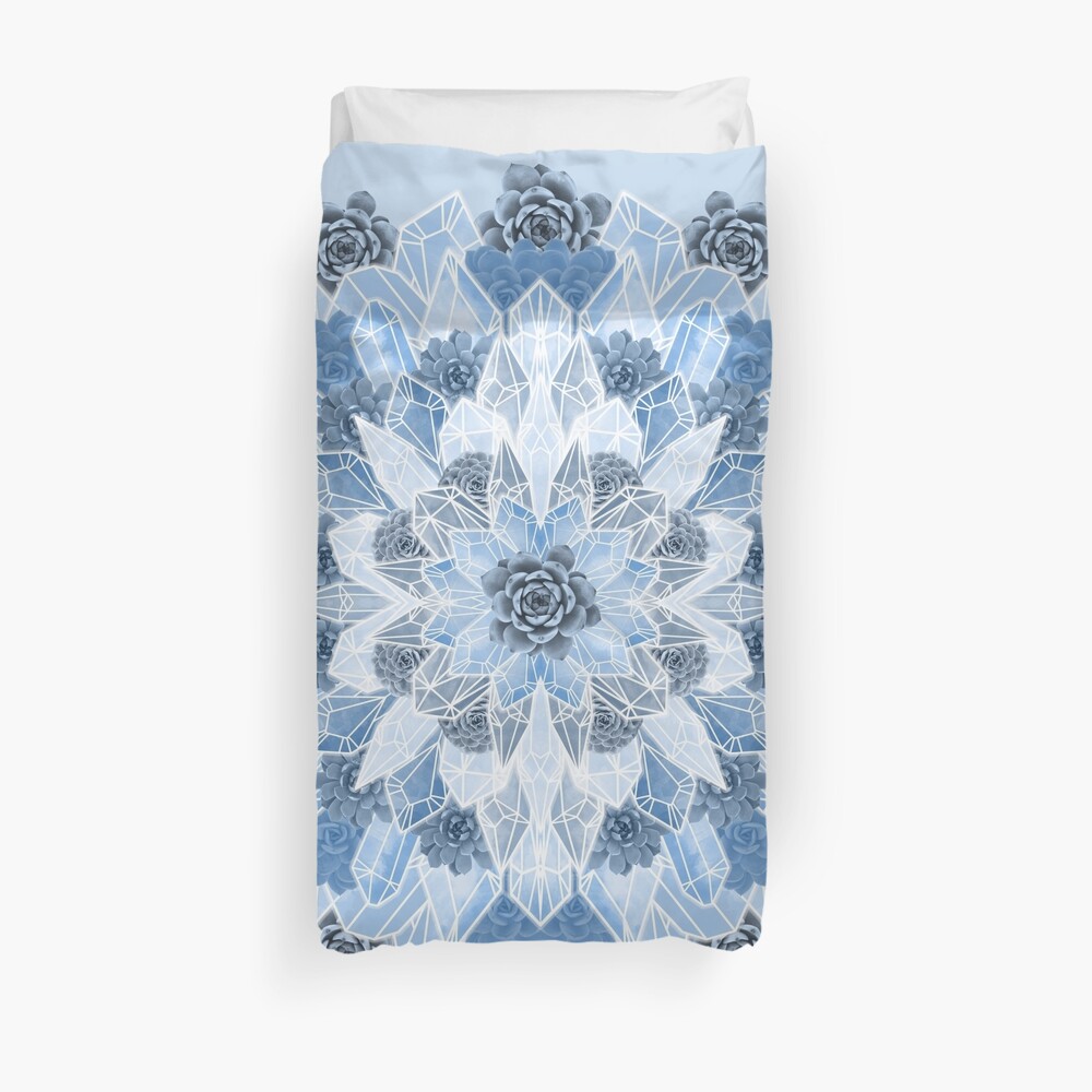 Crystals Succulents Mandala BLUE Duvet Cover