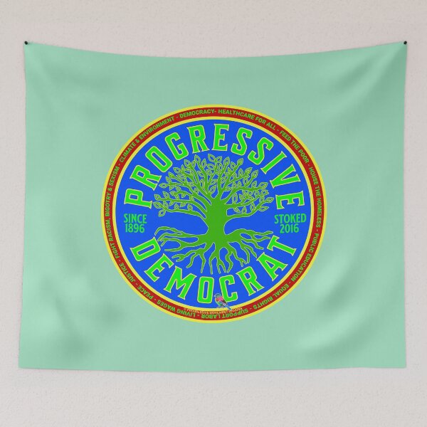 Item preview, PMD00999 Progressive Movement Designs Progressive Democrat vintage green tree design on blue shows you support democracy progressive goals for Progressives Democrats Liberals Environmentalists designed and sold by ProgressiveLeft.