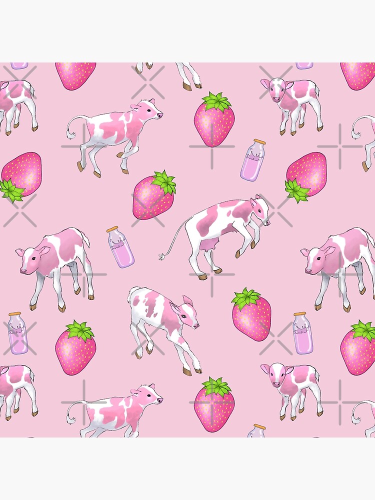 Art Print Strawberry Cow 8x8 Art Print Cute Kawaii Pink Cow 
